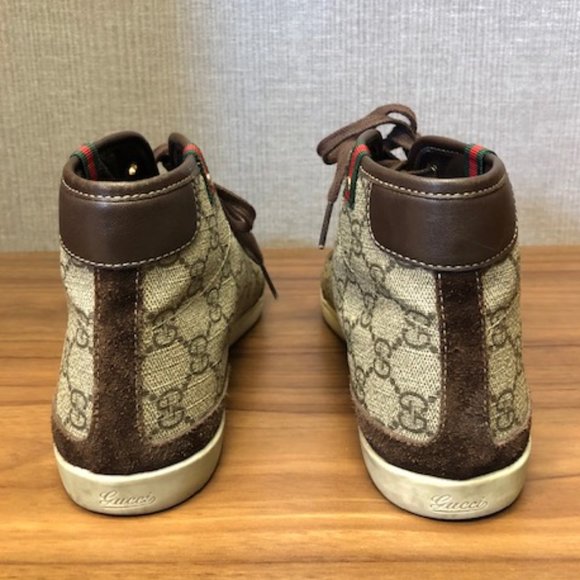 Gucci Brown Monogram Hightop Sneakers - Picture 6 of 9